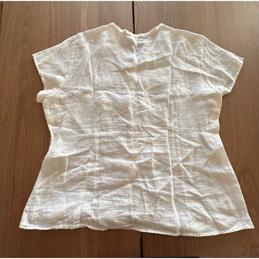 Eileen Fisher Womens XL White 100% Linen Short Sleeve Button Up Blouse Top - Picture 8 of 8